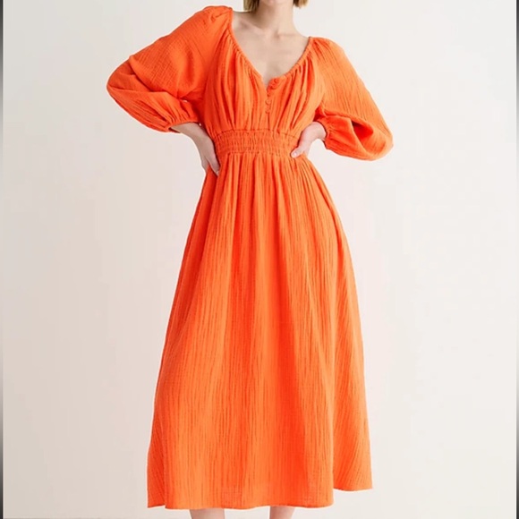 J Crew V-neck Midi Dress in Soft Gauze Orange Size Small - Picture 1 of 7